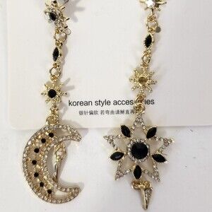 Moon and Star Earrings Rhinestone Dangle